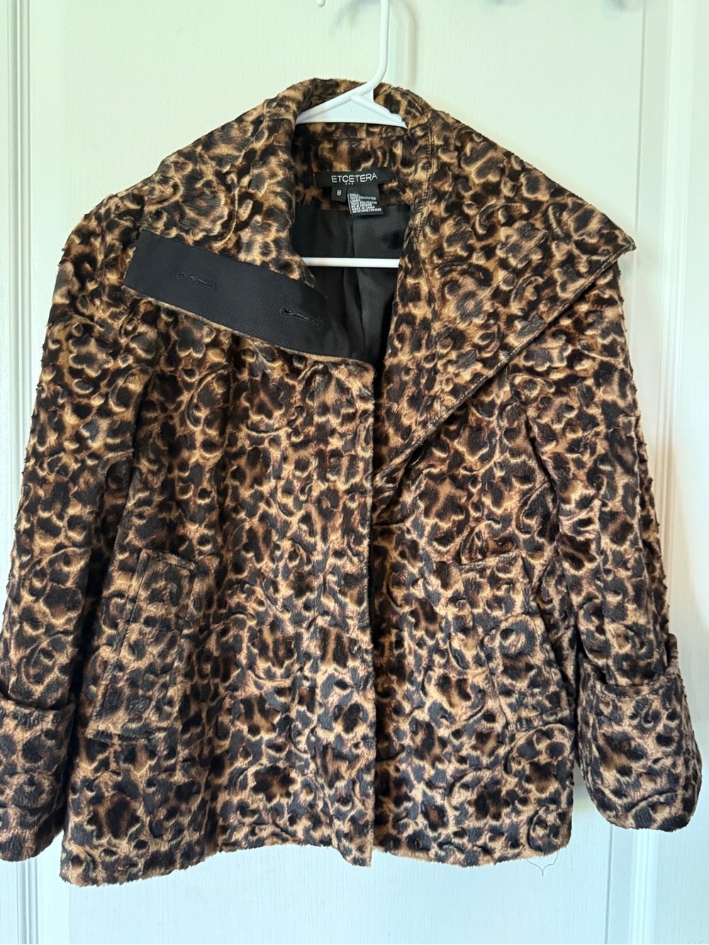 Etcetera Women's Leopard Print Faux Fur Jacket - Brown/Black size 8 Unique